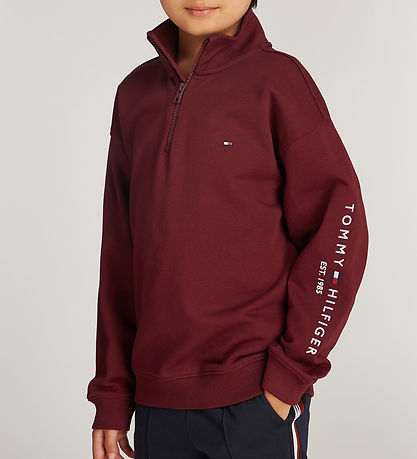 Tommy Hilfiger Sweatshirt - U Essential - Halv zip - Deep Rouge