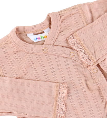 Joha Wrap Bodysuit L/æ - Wool/Silk - Peach