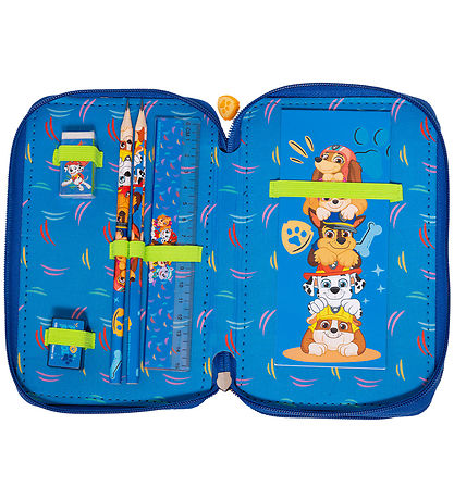 Paw Patrol Pencil Case w. Contents - Double - Blue w. Print