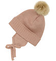 Huttelihut Beanie w. Earflaps - Knitted - Wool - Mahogany Rose w