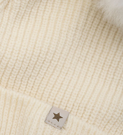 Huttelihut Beanie - Wool/Cotton - Knitted - Snow White w. Tassel