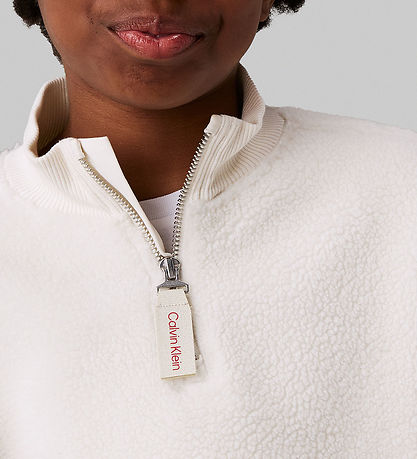 Calvin Klein Fleece Jumper - Sherpa Fleece Zip Up - Ivory