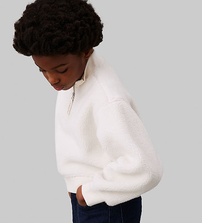 Calvin Klein Fleece Jumper - Sherpa Fleece Zip Up - Ivory