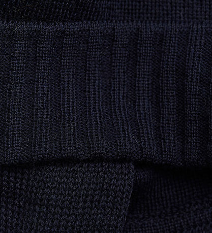 Huttelihut Beanie w. Earflaps - Knitted - Wool - Dark Navy w. Po