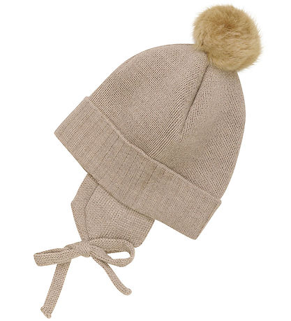 Huttelihut Beanie w. Earflaps - Knitted - Wool - Cobblestone w. 