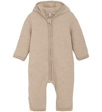 Huttelihut Pramsuit - Wool fleece - Camel Melange w. Ears