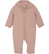 Huttelihut Pramsuit - Wool fleece - Mahogany Rose w. Ears