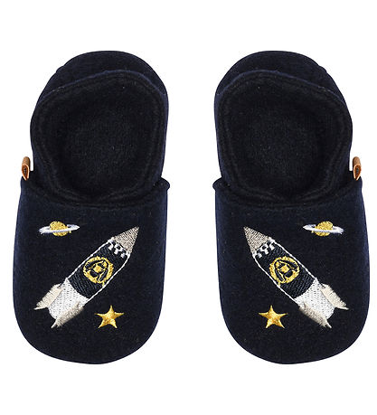 Melton Slippers - Wool - Marine w. Spaceship