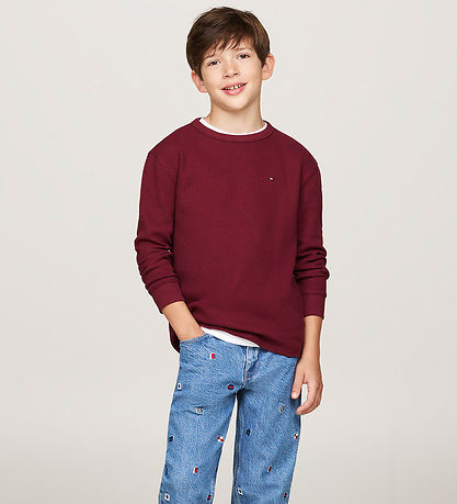 Tommy Hilfiger Blouse - Flag Mini Waffle - Deep Rouge