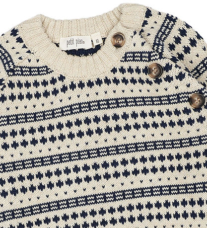 Petit Piao Blússa - Prjónað - Off White/Deep Kóbalt