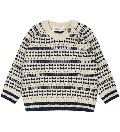 Petit Piao Blússa - Prjónað - Off White/Deep Kóbalt