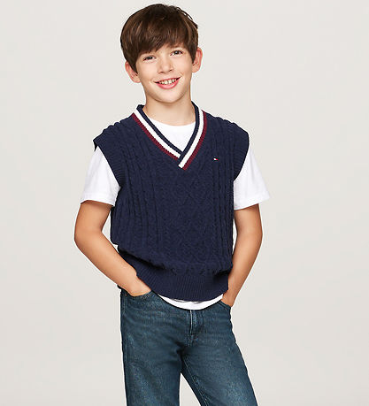 Tommy Hilfiger Vesti - Prjónað - Global Chenille - Desert Sky