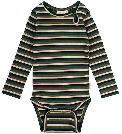 Petit Piao Bodysuit L/æ - Rib - Modal - Emerald Green/Multi Stri