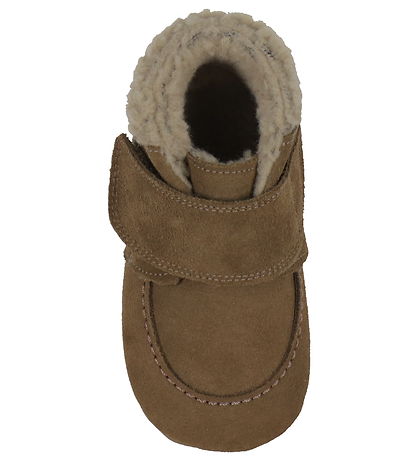 Pom Pom Leder-Krabbelschuhe Mit Futter - Hirte Klettband - Dust
