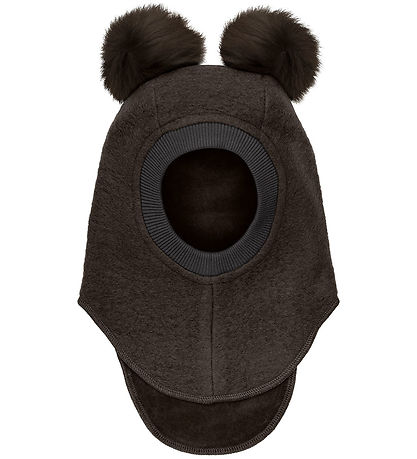 Huttelihut Balaclava - Wool - 2-layer - Dark Brown Melange w. Qu