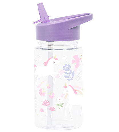 A Little Lovely Company Vatnsflaska M. sogrör - 450 ml - Unicorn