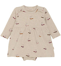 Minymo Bodysuit w. Skirt l/s - Sweat - Beige Melange