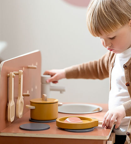 Flexa Play Kitchen Set - Pot and Pan - Mustard/Naturalwood