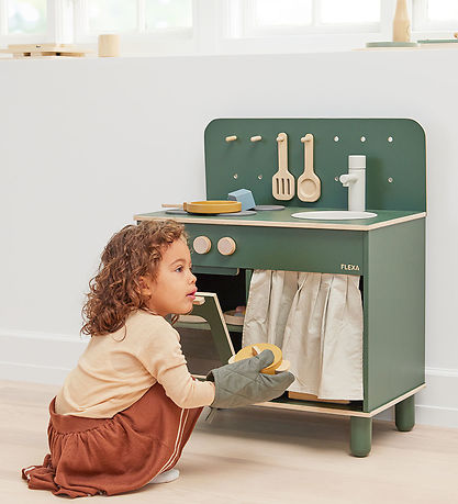 Flexa Play Kitchen Set - Pot and Pan - Mustard/Naturalwood
