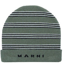 Marni Beanie - Knitted - Deep Lichen Green w. Stripes
