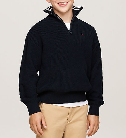 Tommy Hilfiger Blouse - Knitted - Half Zip - Desert Sky