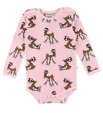 Småfolk Bodysuit L/æ - Icy Pink w. Reindeer