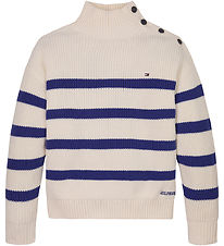Tommy Hilfiger Bluse - Strick - Stehkragen - Ivory Petal/Keilbla