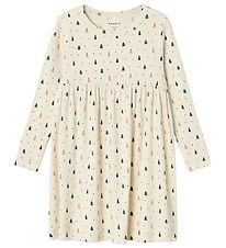 Name It Dress - Rib - NmfDab - Summer Sand w. Christmas Trees