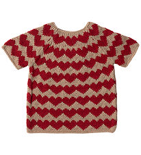 Maileg Julesweater till Elf Girl - Stl.6 - Beige/Röda hjärtan