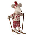Maileg Winter mouse w. Ski - Mother - Red