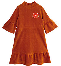 Mini Rodini Kjóll - Flauel - Kettir - Brúnt