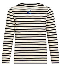 Calvin Klein Blouse - Boatneck Stripe - Turtledove/Ck Black Smal