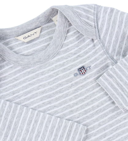 GANT Bodysuit L/æ - Shield Striped - Light Grey Melange