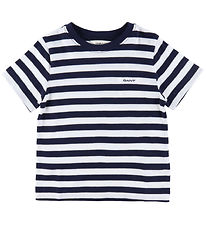 GANT Stuttermabolur - Striped Shield - Evening Blue