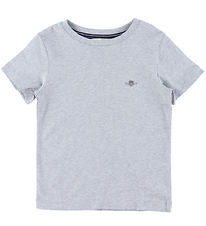 GANT Stuttermabolur - Shield - Light Grey Melange
