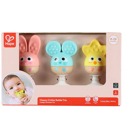 Hape Rattles - 3 pcs - Cheery Critter Rattle Trio