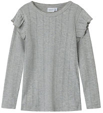 Name It Bluse - Noos - NmfJulia - Grey Melange m. Lochmuster