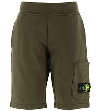 Stone Island Sweat Shorts - Military Green w. Logo