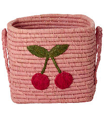 Rice Opbergmand - Raffia/Zeewier - 20x20 cm - Roze/kers