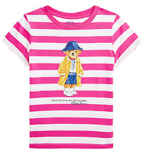 Polo Ralph Lauren T-shirt - Pink/Hvidstribet m. Bamse