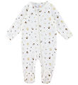Joha Strampler m. Fuß - Off White m. Print