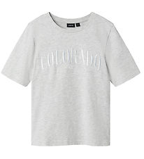 LMTD T-Shirt - NlfByasi - Light Grey Melange/White Print