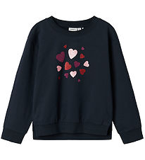Name It Sweatshirt - NmfBiliva - Dark Sapphire m. Glimmerhjerter