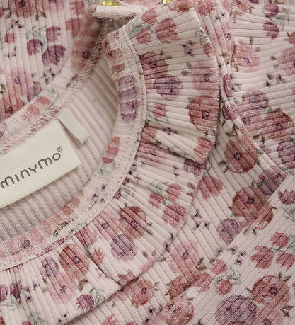 Minymo Bodysuit L/æ - Rib - Peach Whip w. Flowers