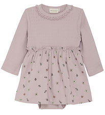 Minymo Bodykleid L/æ - Brüniert Lilac m. Lochmuster
