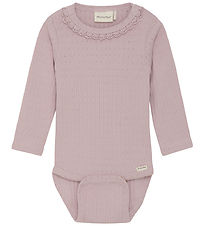 Minymo Body L/æ - Rib - Pointell - Brüniert Lilac m. Lochmuster