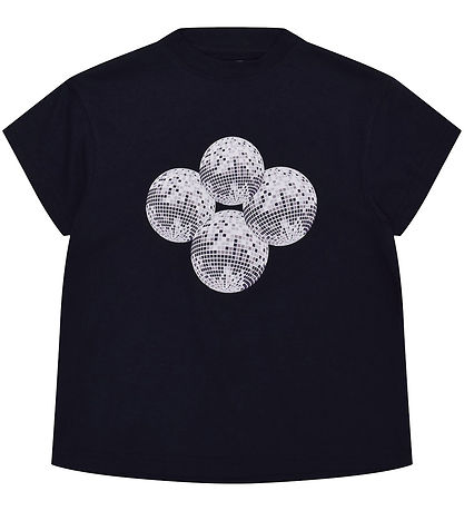 Hound T-shirt - Cropped - Navy w. Disco Balls