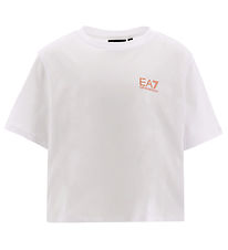 EA7 T-shirt - Cropped - White w. Coral