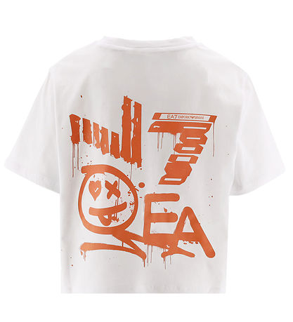 EA7 T-shirt - Cropped - White w. Coral