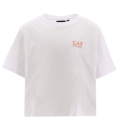 EA7 T-shirt - Cropped - White w. Coral